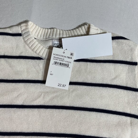 Boys Ivory & Navy Striped Cotton Pullover Sweater Size 7 Nordstrom Rack Casual S - Picture 3 of 6